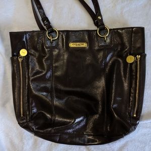Coach Patent Leather Zipper Tote Bag